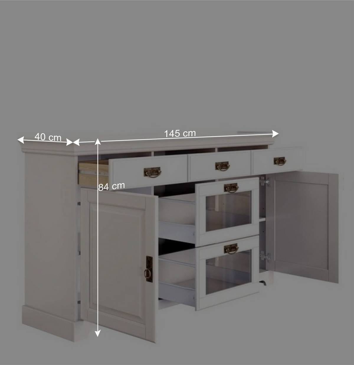 Weiße Landhaus Kommode aus Holz mit Glas - Akbelev