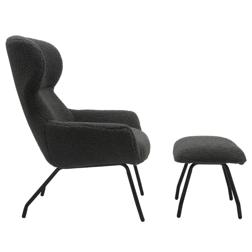 Sessel mit Hocker in Anthrazit - Matze (zweiteilig)