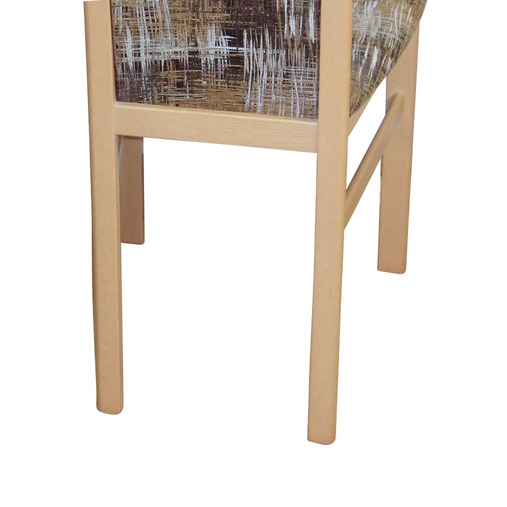 Holz Stuhl für Esszimmer Karoline mit Musterstoff Braun Beige (2er Set)