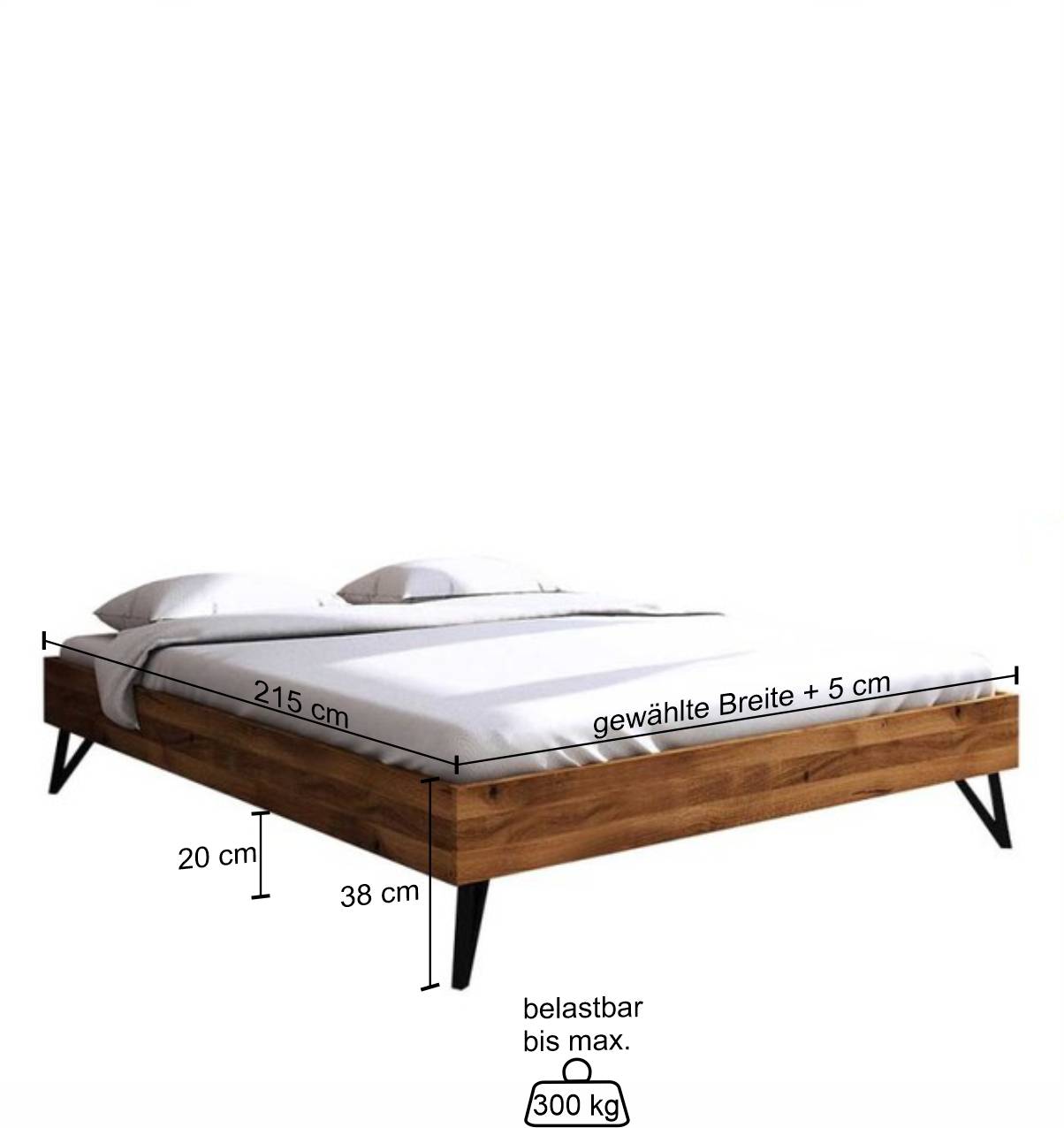 Wildeiche Bett ohne Kopfteil 210cm lang - Mandirov