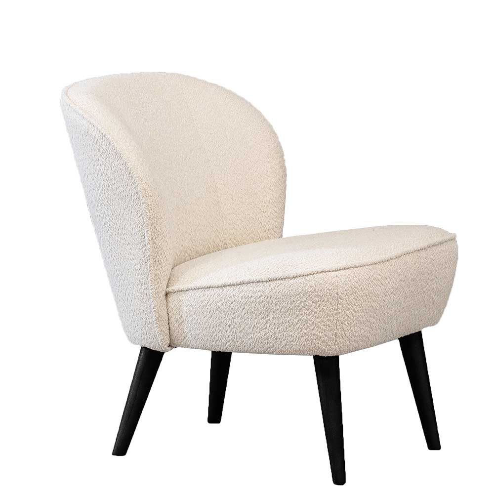Retrostil Sessel in Creme mit Teddy Bezug und schwarzen Holzfüßen – Castilla