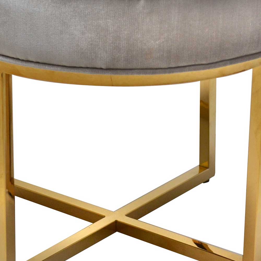 Runder Polsterhocker in Hellgrau & Gold - Viborg