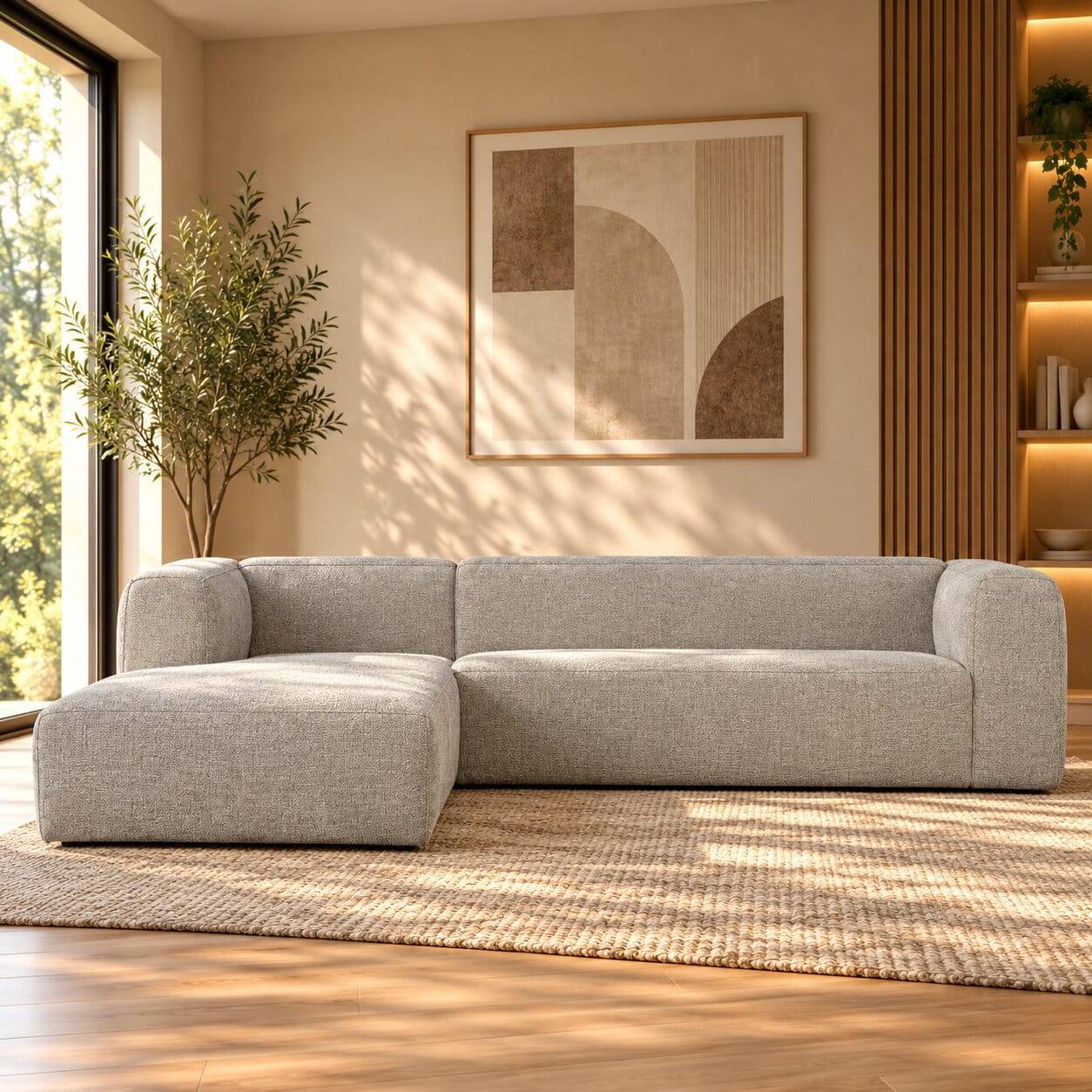 Polsterecke aus Strukturstoff Beige - Pulany