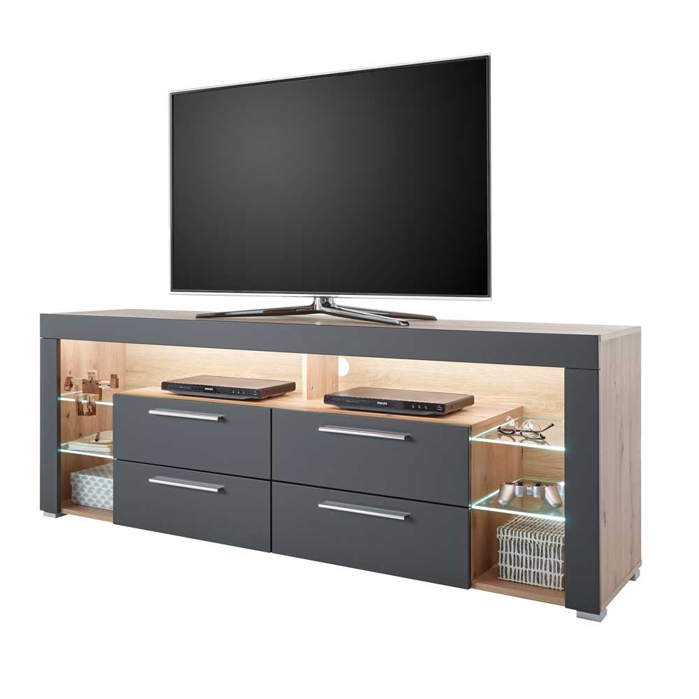 TV Unterschrank in Grau & Asteiche Dekor - Noelle