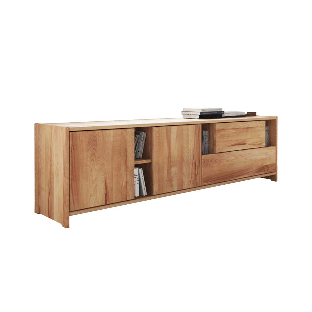 Elegantes Massivholz Lowboard Kernbuche für das Wohnzimmer mit Staufächern und Ablagen – Salomonia