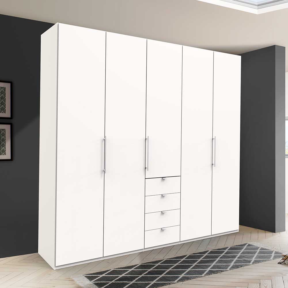 Weißer Kleiderschrank mit sechs Falttüren und vier Schubladen für Schlafzimmer – Donpiave