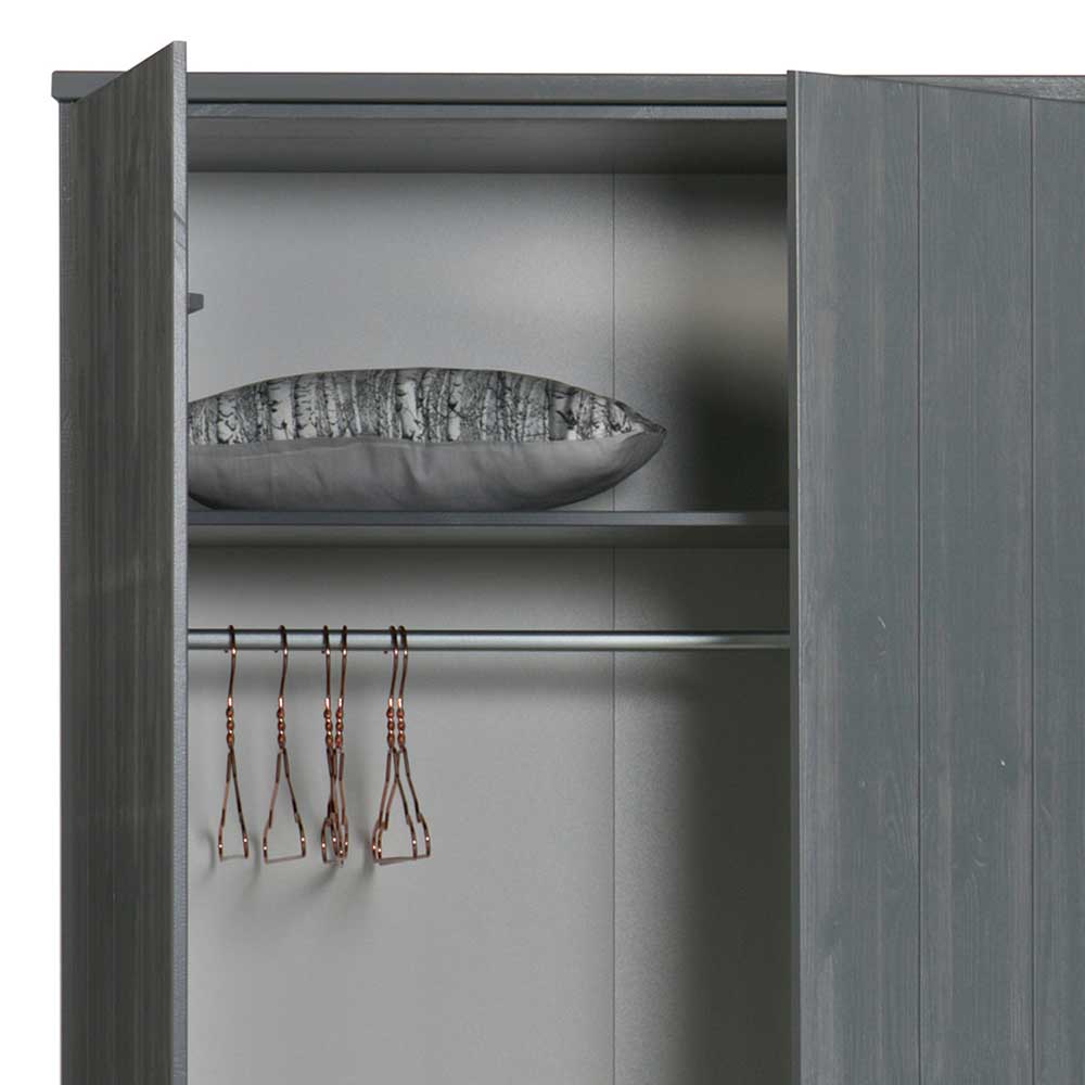 Kiefernholz Kleiderschrank in Dunkelgrau - Isnos