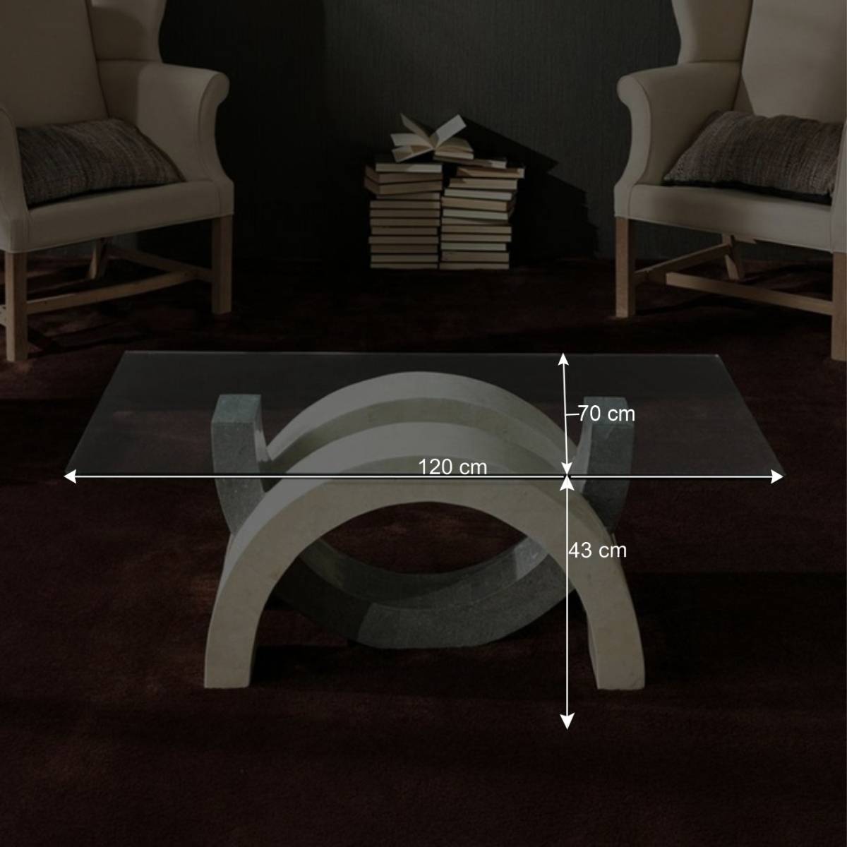 Glas Couchtisch Andiano in Creme Grau