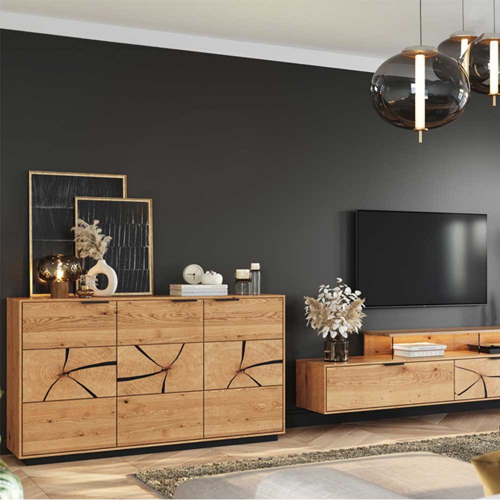 Eichenholz Sideboard mit Hirnholz Applikation - Deruta