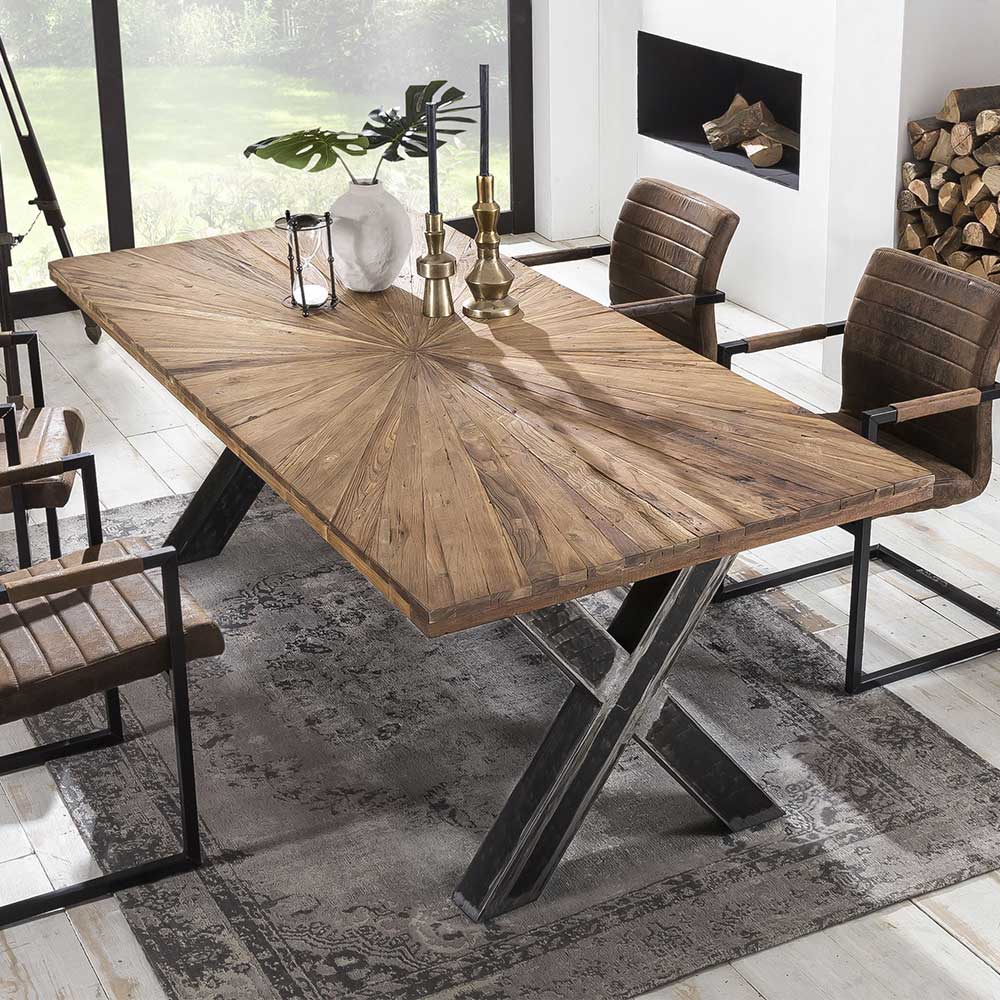 Recyclingholz Designtisch mit Teak Platte - Mocima