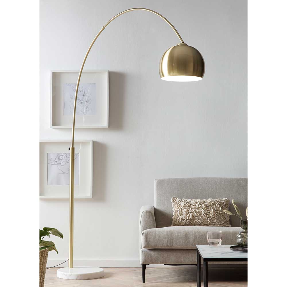Bogenlampe Messing Metall mit weißem Marmorfuß für Wohnzimmer – Lotivera