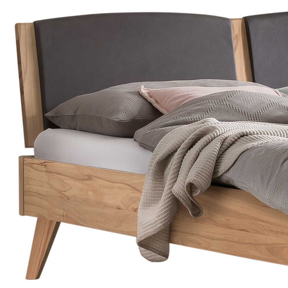 Elegantes Bett aus Wildbuche und Kunstleder - Shyma