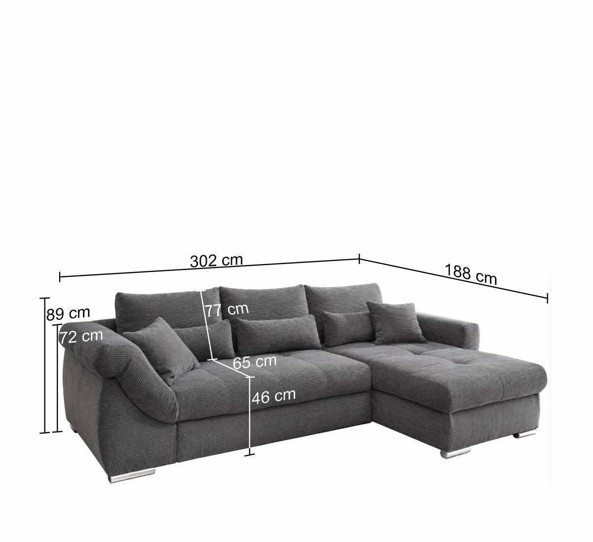 Ecksofa mit Schlaffunktion in Grau Cord - Forcelan