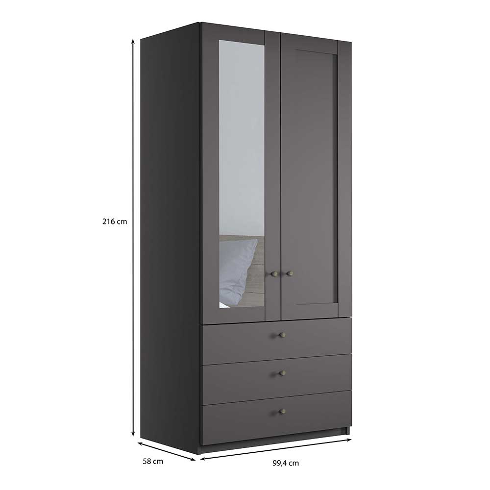2-türiger Kleiderschrank in Dunkelgrau foliert - Mataram