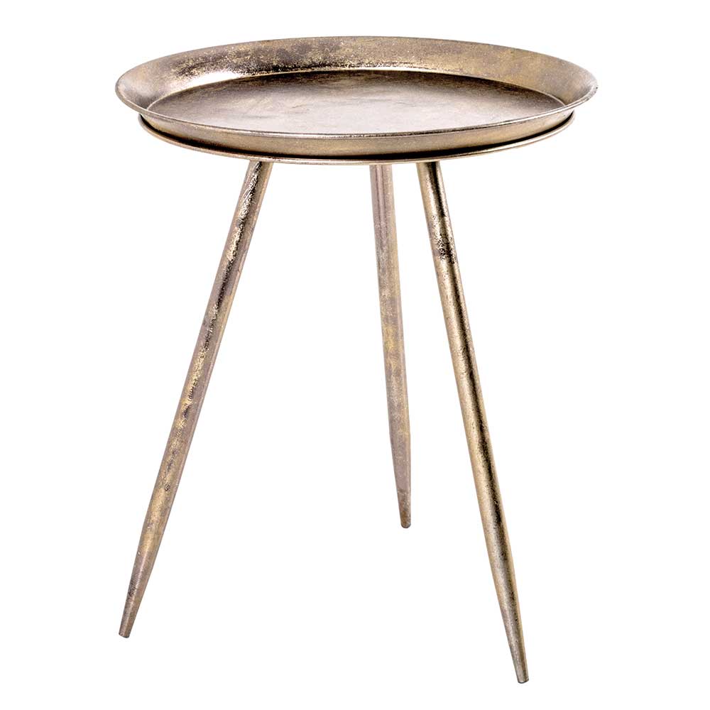 Runder Retro Beistelltisch in Bronze Metall - Lance