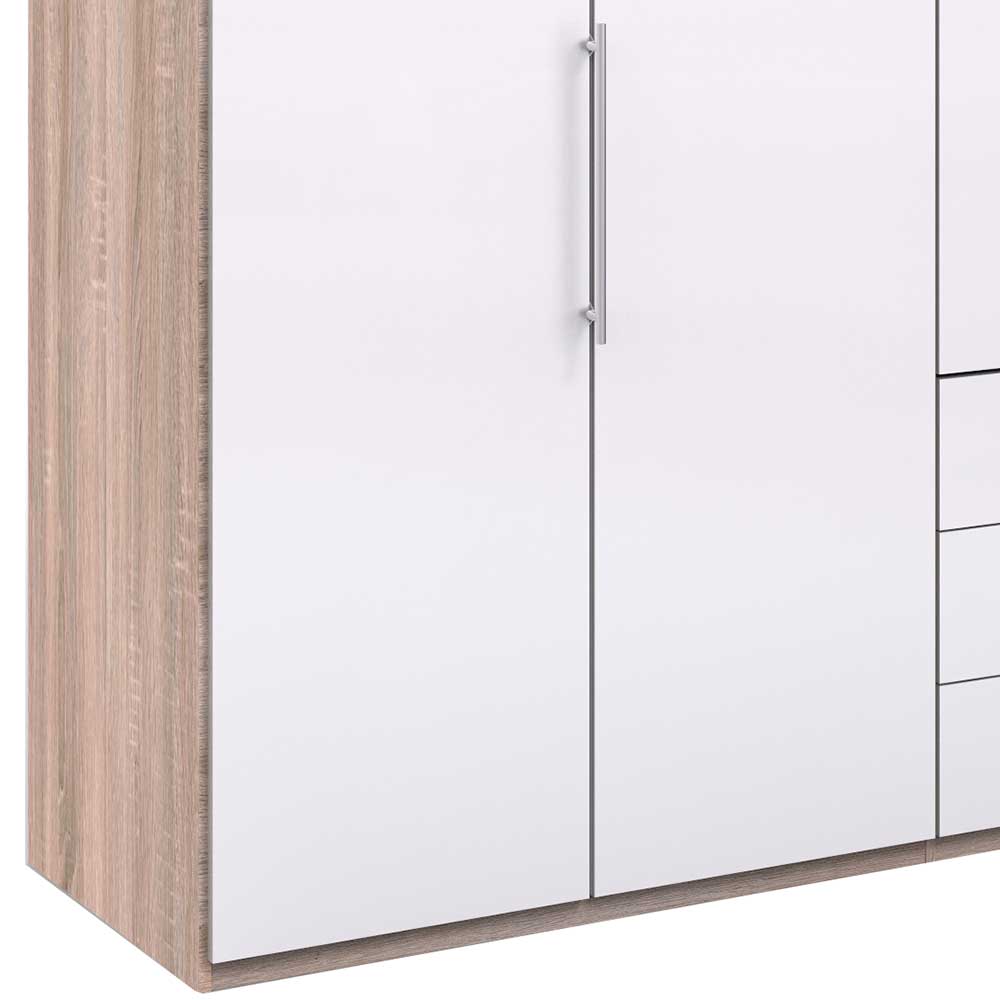 Kleiderschrank Seitenwand in Eiche Sonoma Optik und weiße Hochglanz-Tür mit silbernem Stangengriff – Bosays