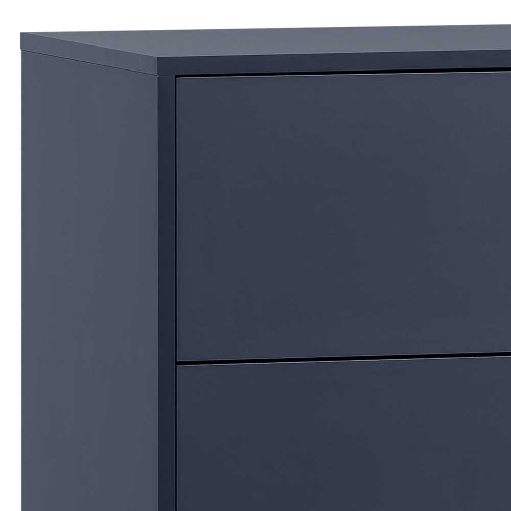 Seitenansicht der marineblauen Kommode mit präzisen Schubladenkanten – Inbano