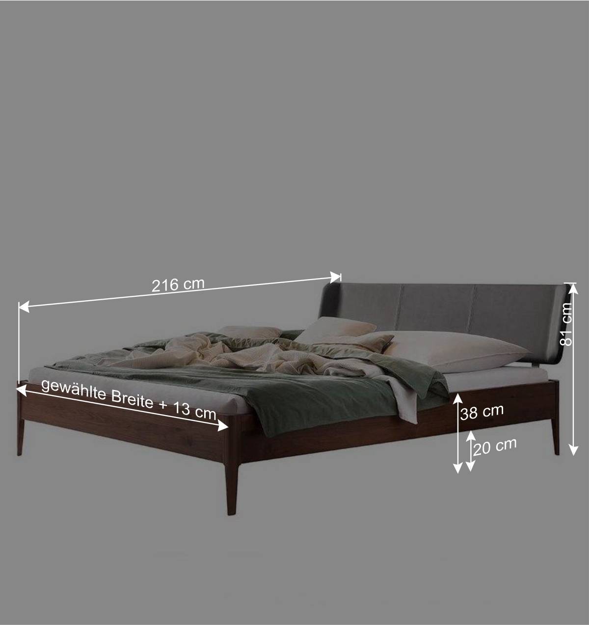 Nussbaum Bett mit Kunstleder Kopfteil - Munteao