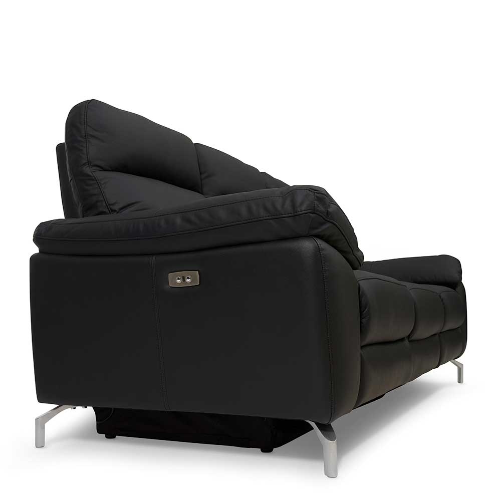 Schwarze Leder Couch mit Bedienelementen an der Seite für die Relaxfunktion – Vlatkura
