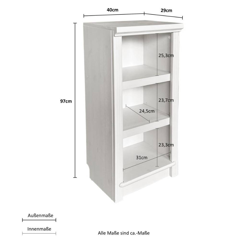 Regal Maße und Abmessungen, 97cm hoch, 40cm breit, drei Fächer – Nizina
