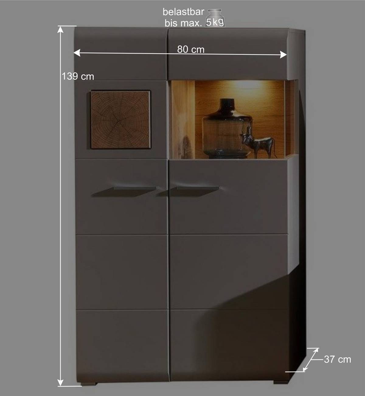 80x139x37 Wohnzimmer Schrank mit Glas Einsatz - Fraguca