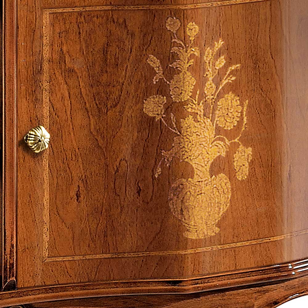 Barock TV Kommode Nussbaum mit eleganter floraler Goldintarsie auf Schranktür – Motiz