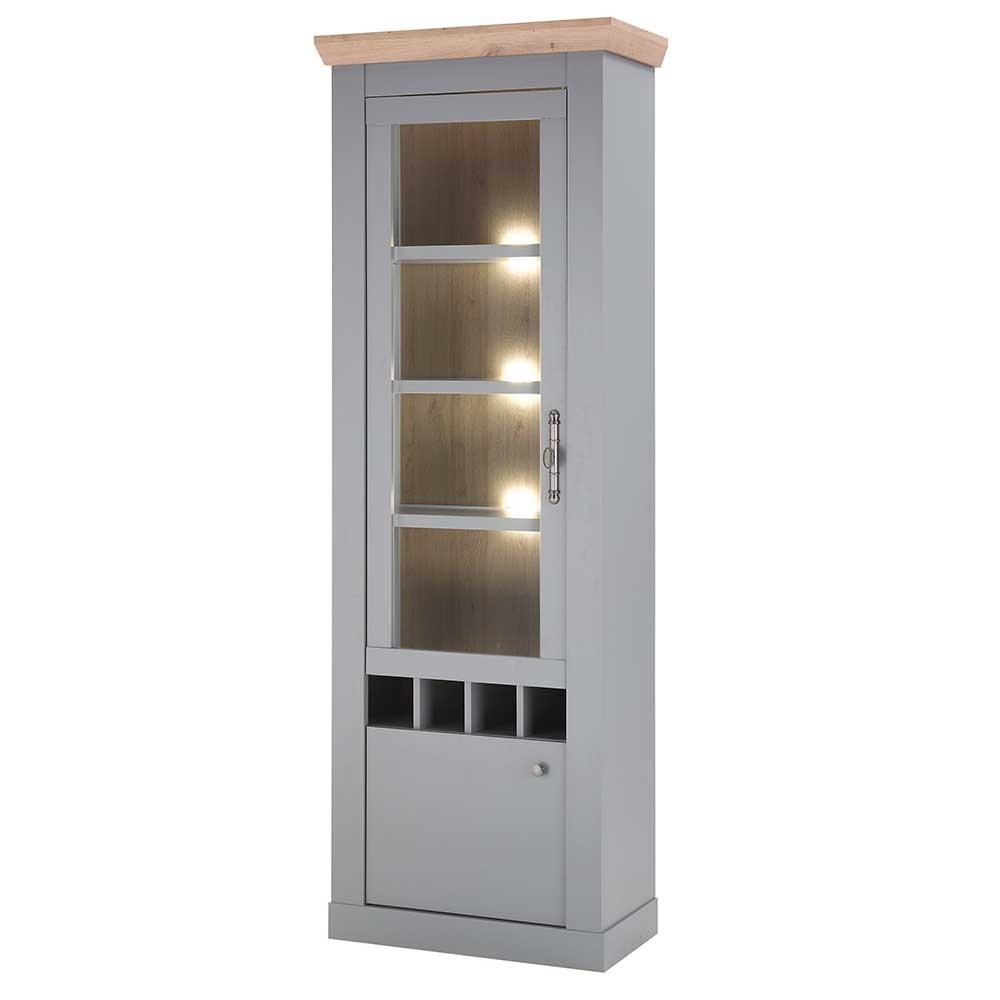 Country Vitrine in Lichtgrau & Eiche Optik - Buleta