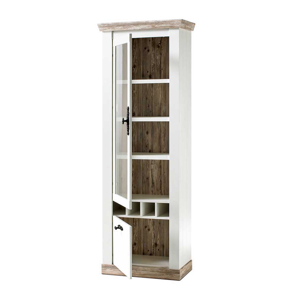 Landhaus Wohnmöbel Set mit Sideboard Nedita in Weiß mit Pinie Shabby (vierteilig)