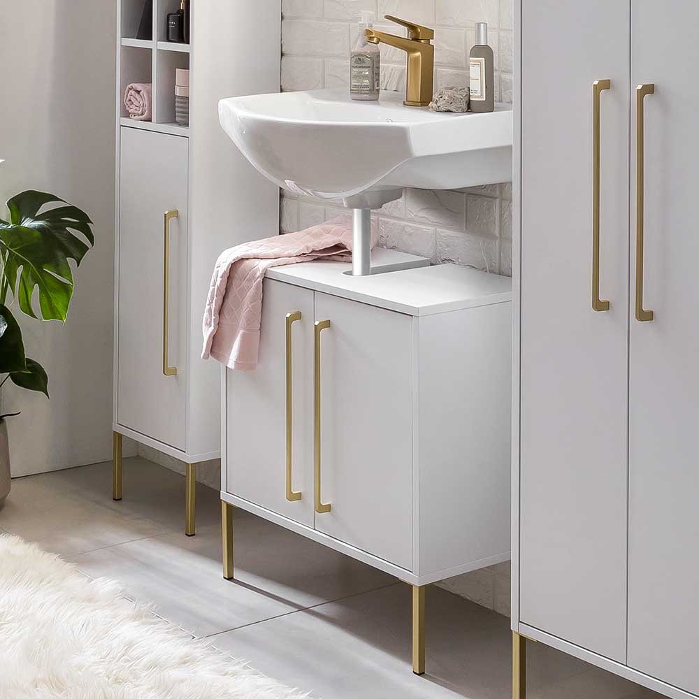 57x61x30 Waschbeckenschrank in Weiß & Gold - Nuszaleva