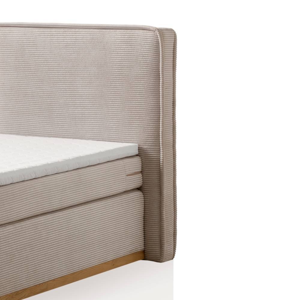 Boxspringbett in Cremeweiß und Holz Natur - Athina