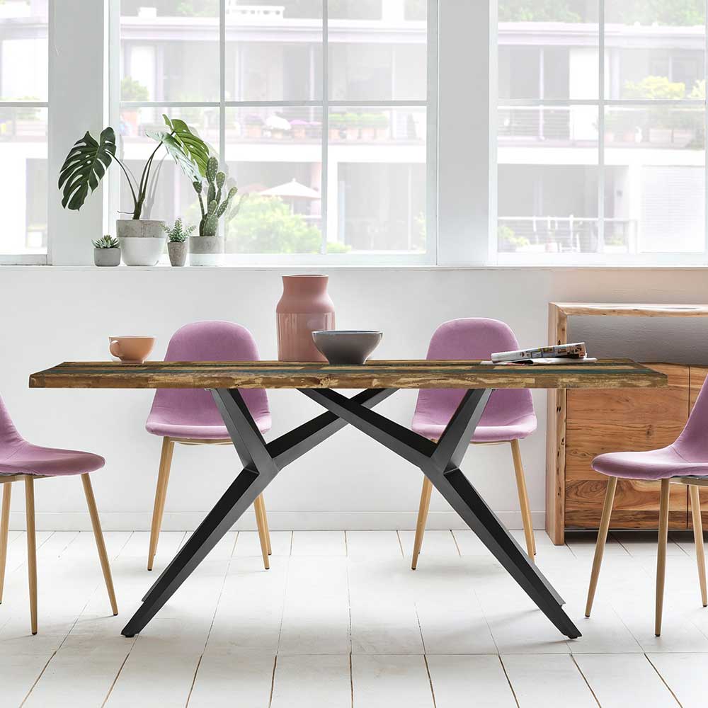Design Esszimmertisch mit Altholzplatte mehrfarbig - Mora