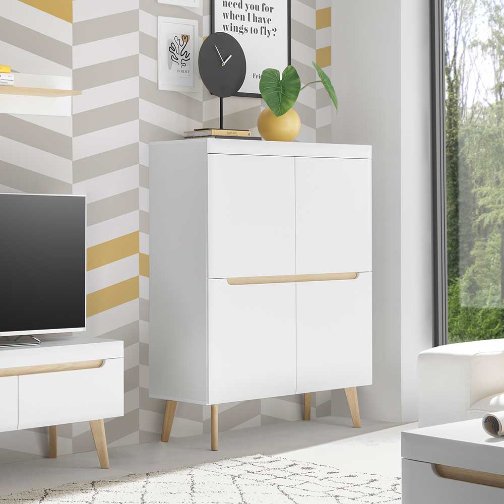 Skandi Design Highboard in Weiß und Eiche - Ginko