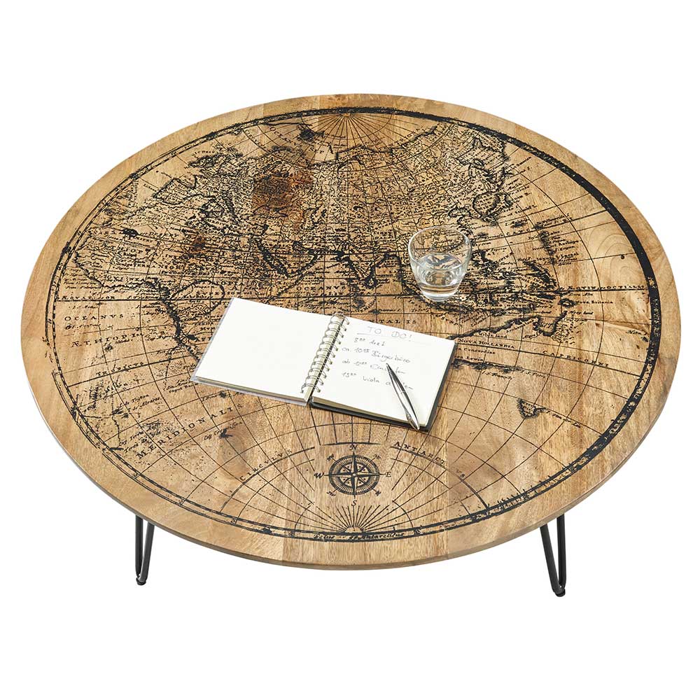 Runder Couchtisch mit Druck Weltkarte - Belvessa