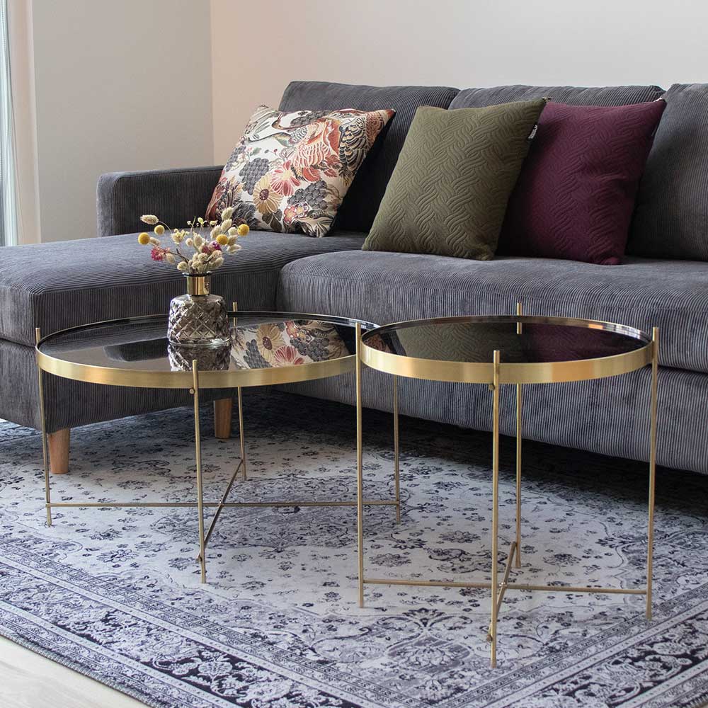 70cm runder Glas Couchtisch mit Stahl in Messing - Vally