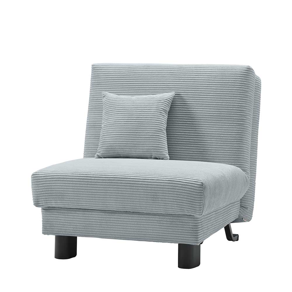 Hellblauer Sessel mit Bettfunktion aus Rippstoff inklusive Kissen – Lenox
