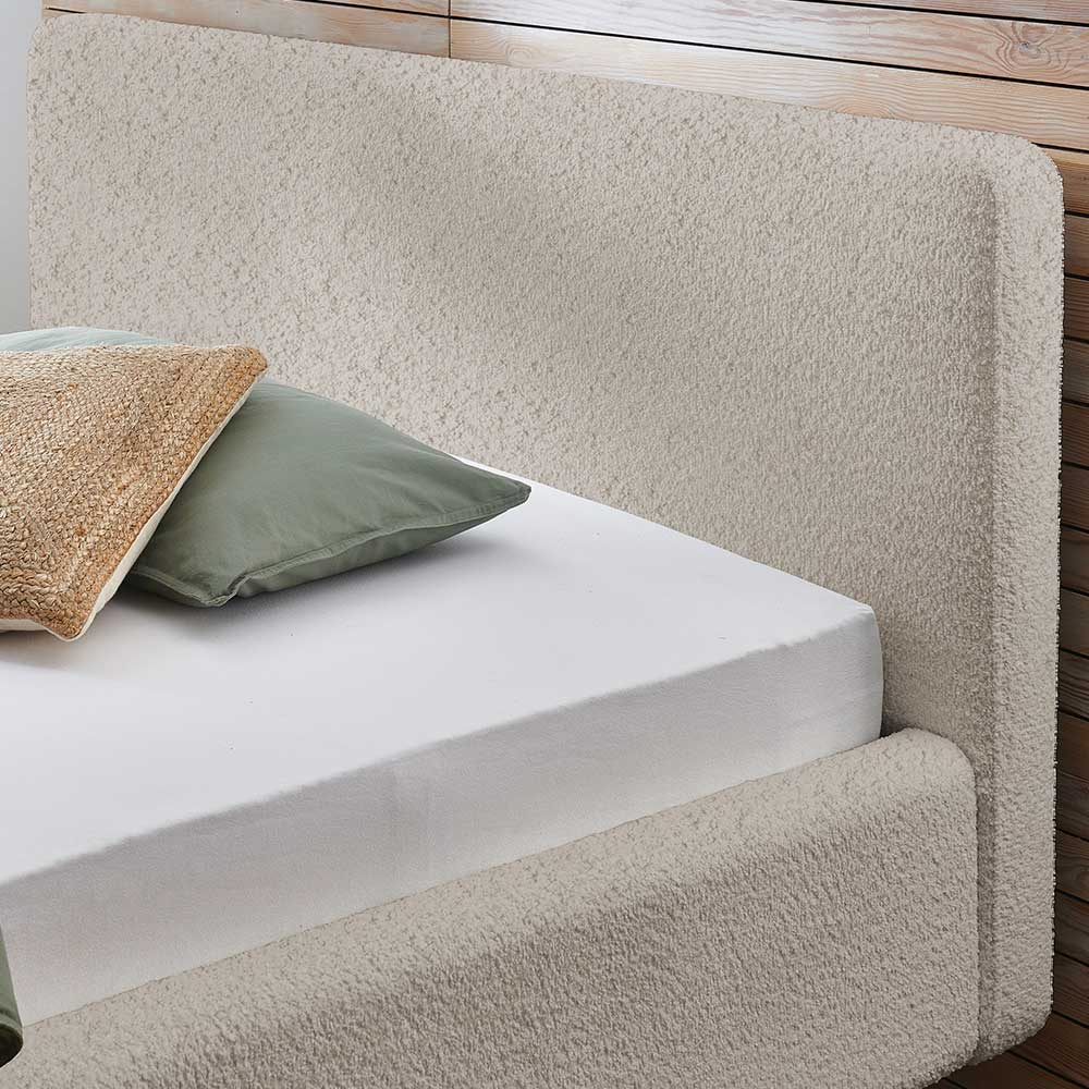 Gepolstertes Bettgestell in Beige Webplüsch - Leregan