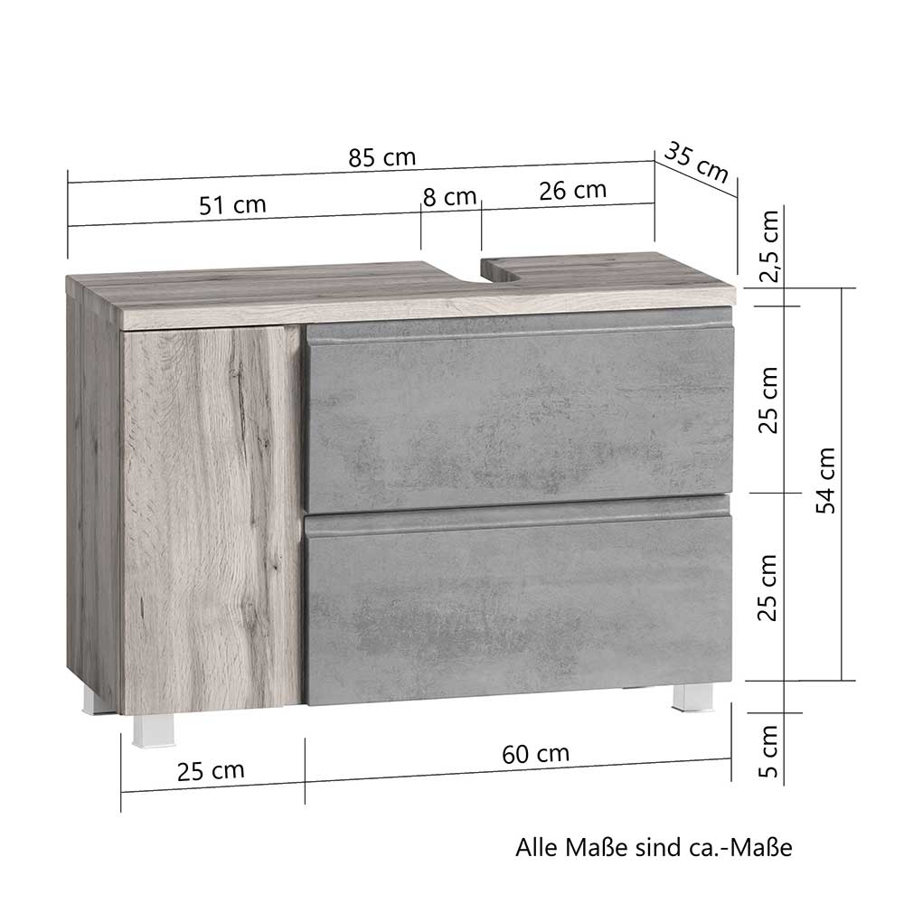 Badschrank für Waschbecken in der Größe 85x59x35 cm - Eight