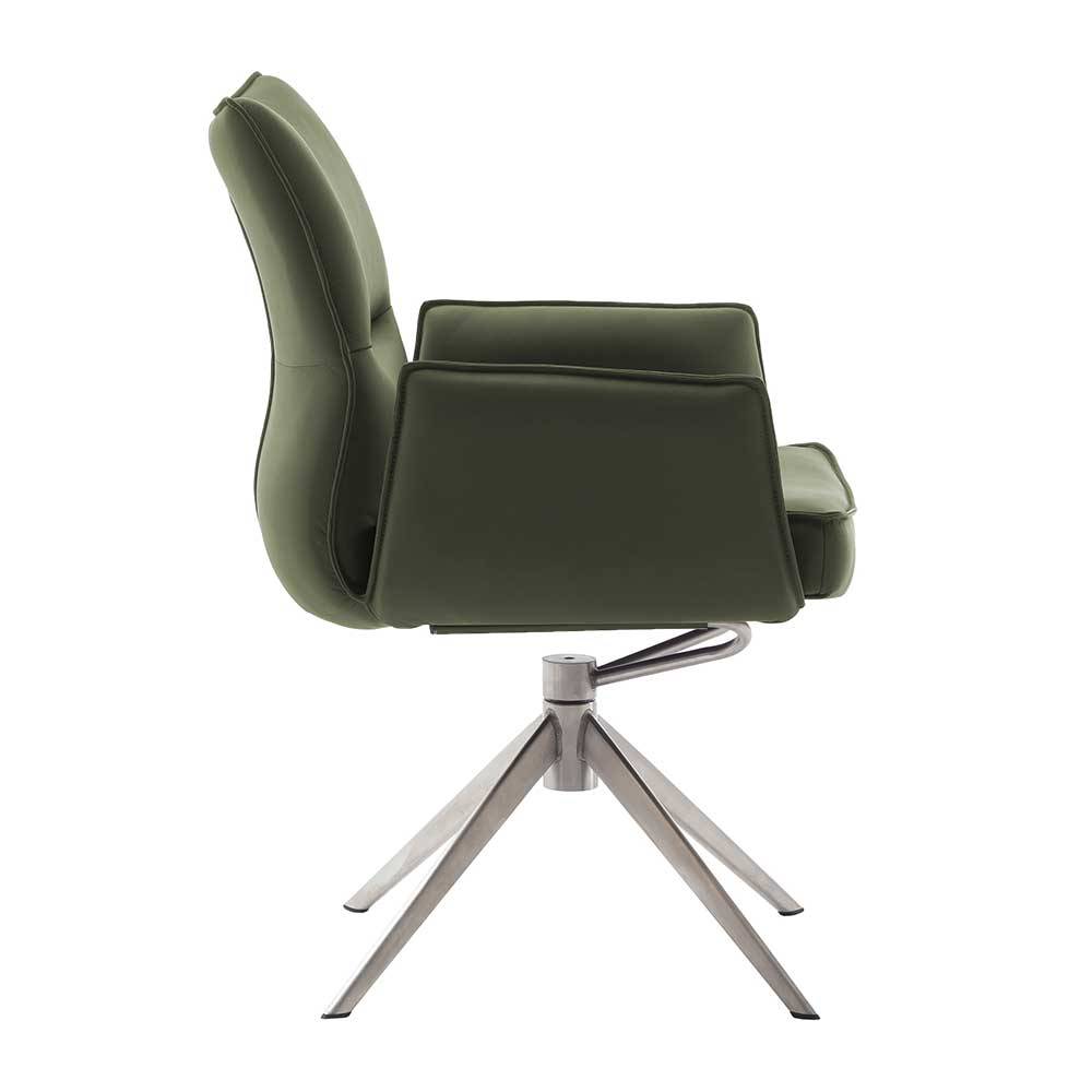 Leder-Tischsessel in Oliv mit Federkern - Anguro (2er Set)