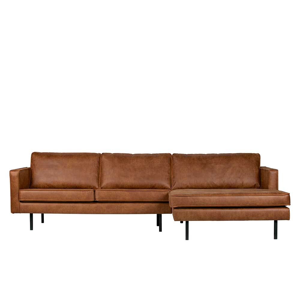 Kantiges Echtleder Ecksofa in Cognac Braun mit Recamiere auf der rechten Seite – Artemi