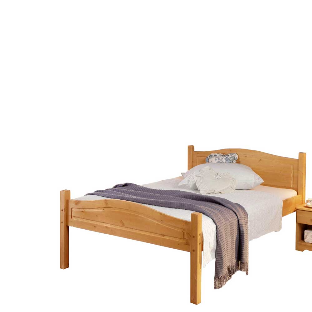 Holzbett aus Kiefernholz mit Matratze und gemütlicher Bettwäsche – Verwego
