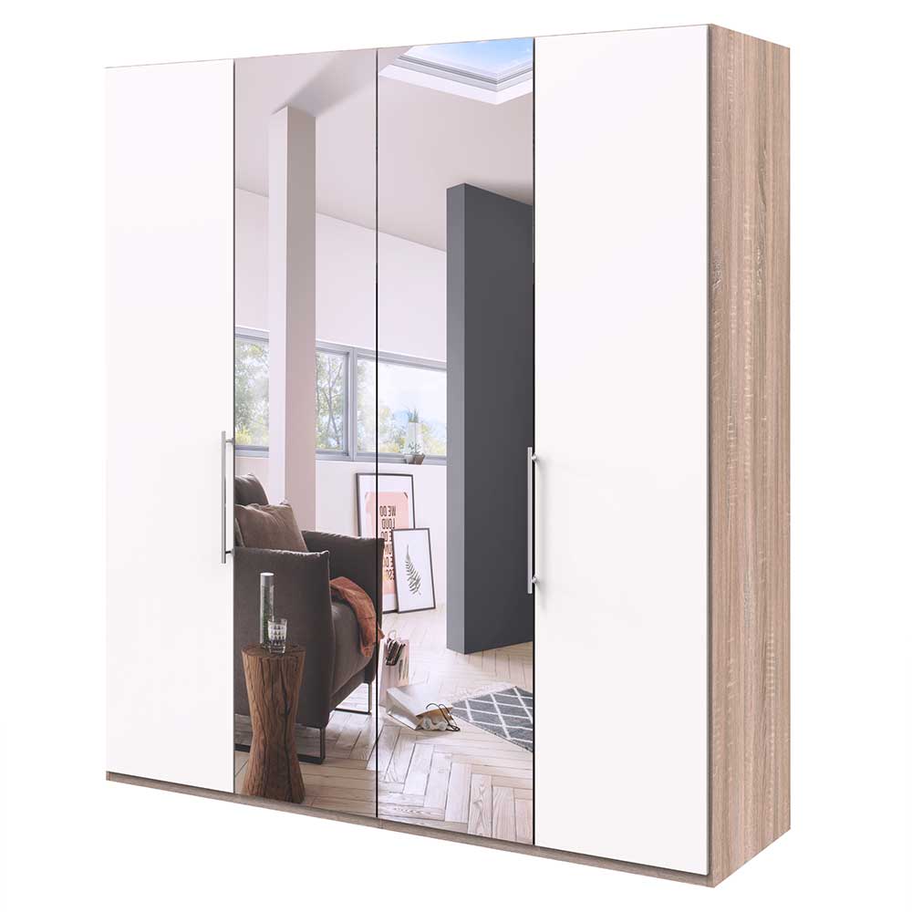 Gleittüren-Kleiderschrank in Weiß mit Spiegel - Vaclyn