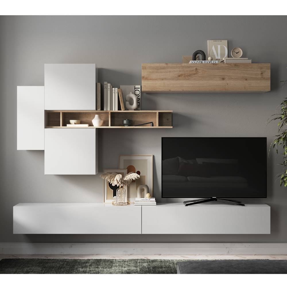 Hänge-TV-Wohnwand Kombination - Porcini (siebenteilig)