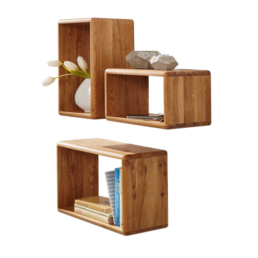 Massivholz Wandregal Set Uvinessa aus Wildeiche (dreiteilig)