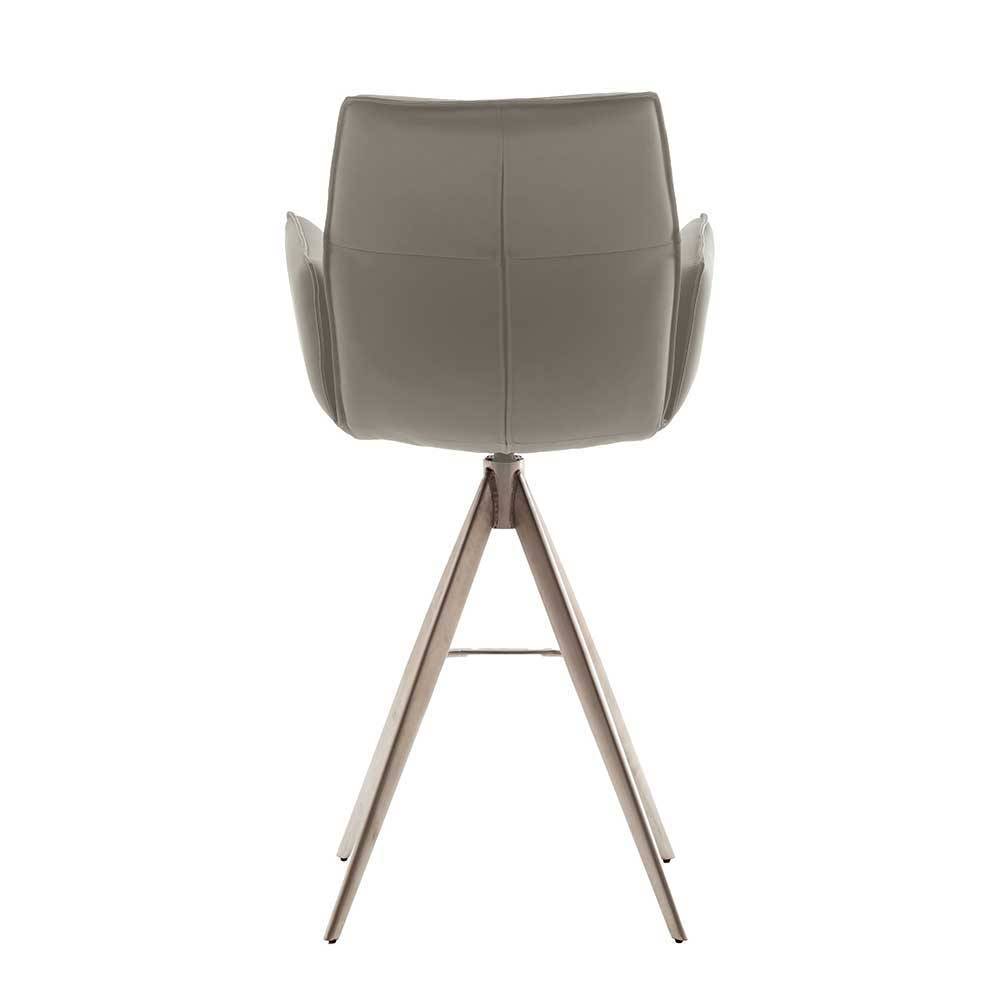 Eleganter Leder Tresenstuhl mit gepolsterter Rückenlehne und Metallfüßen im 2er Set – Damien