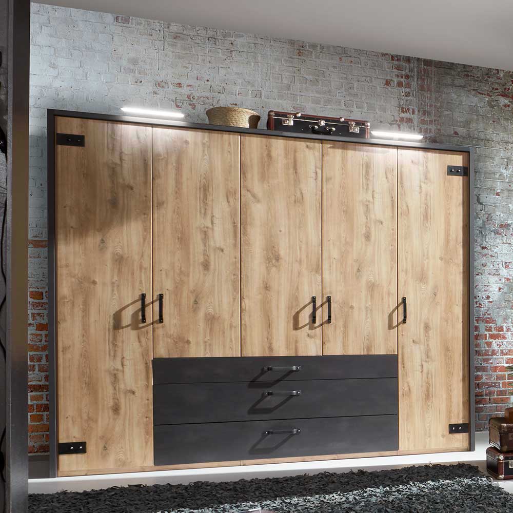 Schlafzimmer in Plankeneiche & Schwarzgrau - Bram (vierteilig)