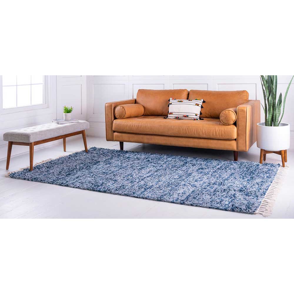Teppich Läufer in Blau und Creme gemustert - Jilys