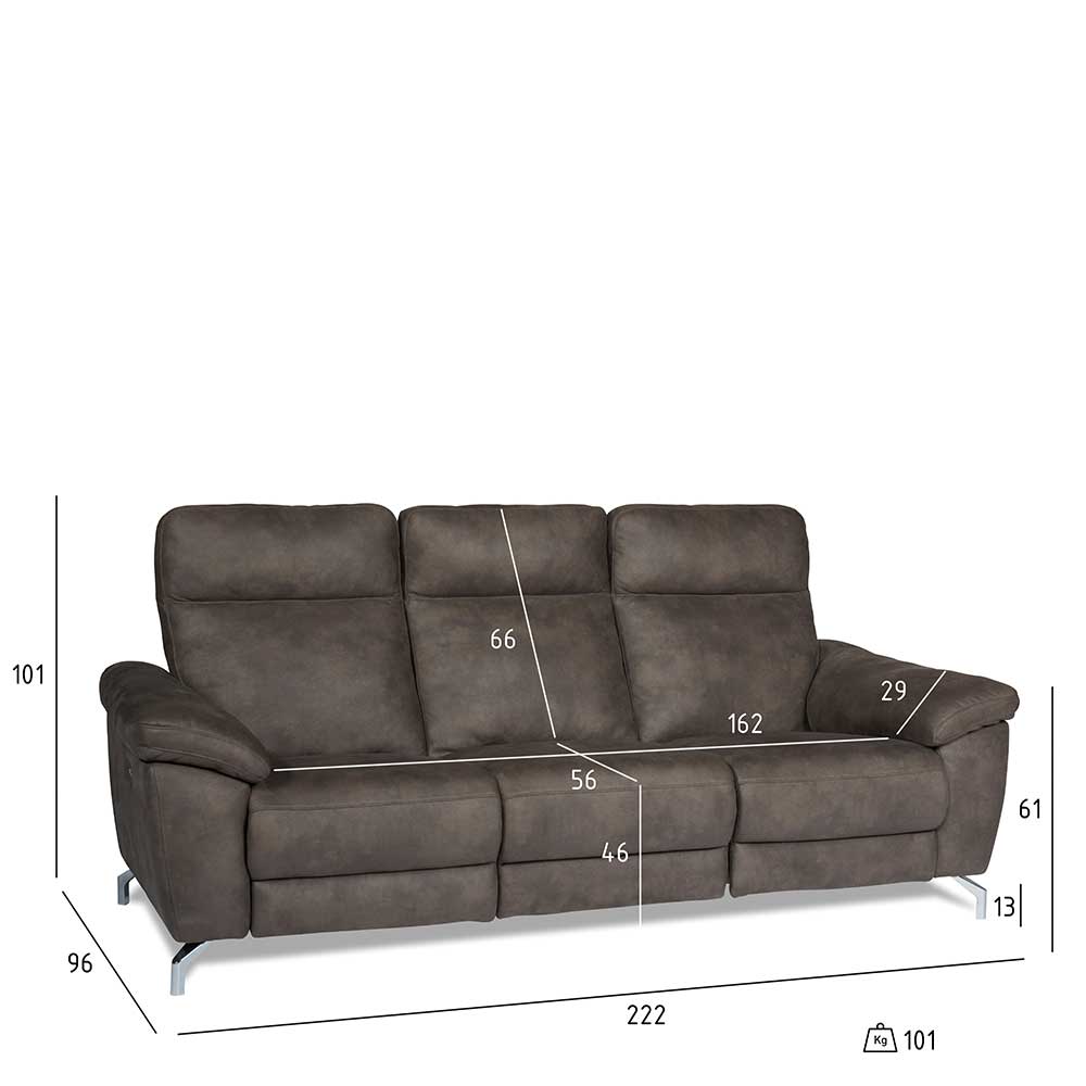 Microfaser Dreisitzer Sofa in Braun - Yisela