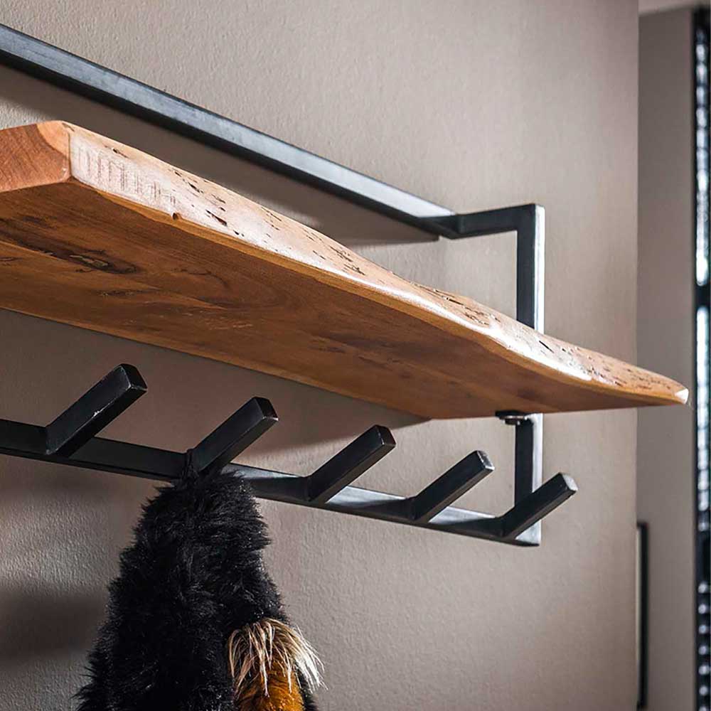 Garderobenpaneel im Industrial Design mit Holzablage und robusten Kleiderhaken – Bash