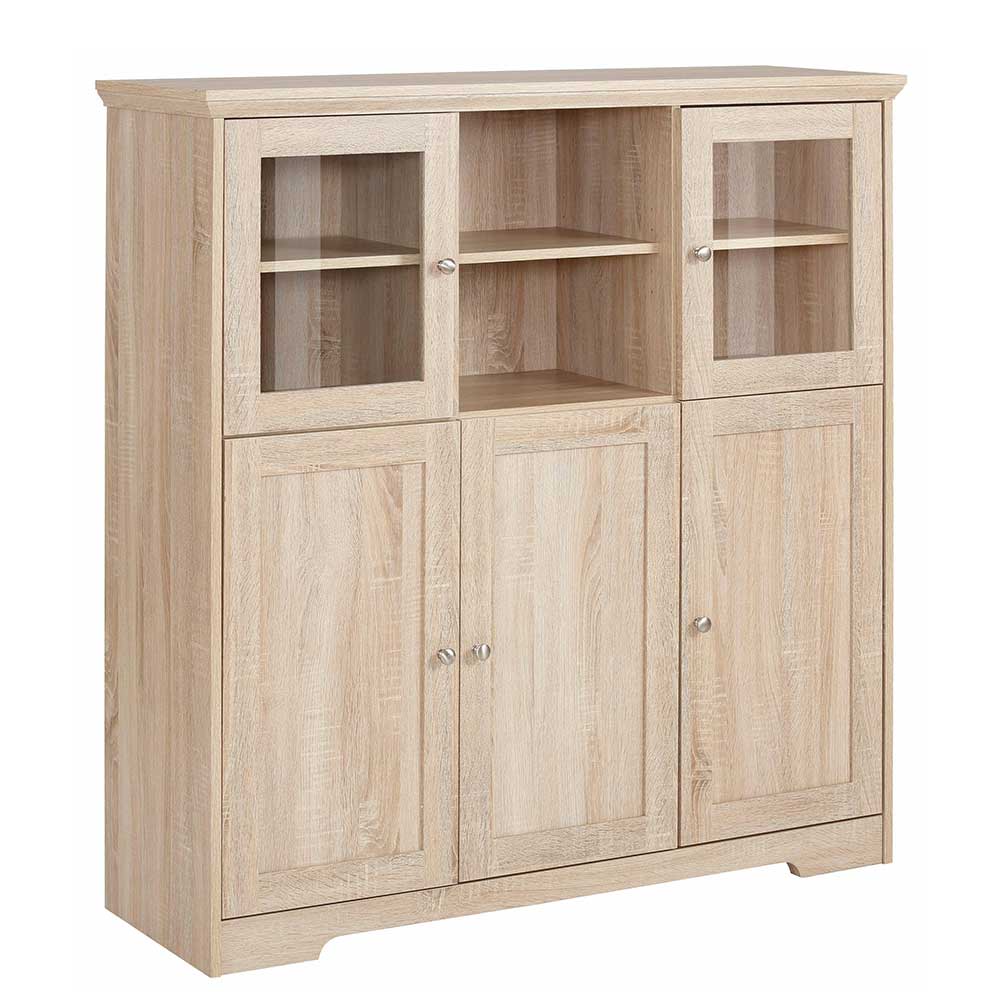 Landhaus Optik Highboard mit 2 Glastüren - Rienva