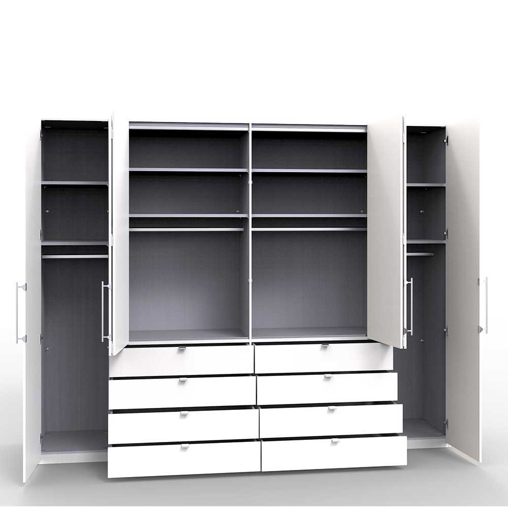 Kombi Kleiderschrank in Weiß Glas & Eiche Bianco - Nuetran